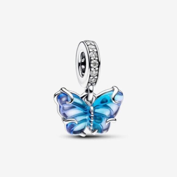 Pandora Blue Murano Glass Butterfly Dangle Charm - Picture 1 of 3